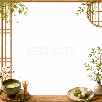 抹茶カフェフレーム｜無料・おしゃれな和風フリー素材【PNG】92560