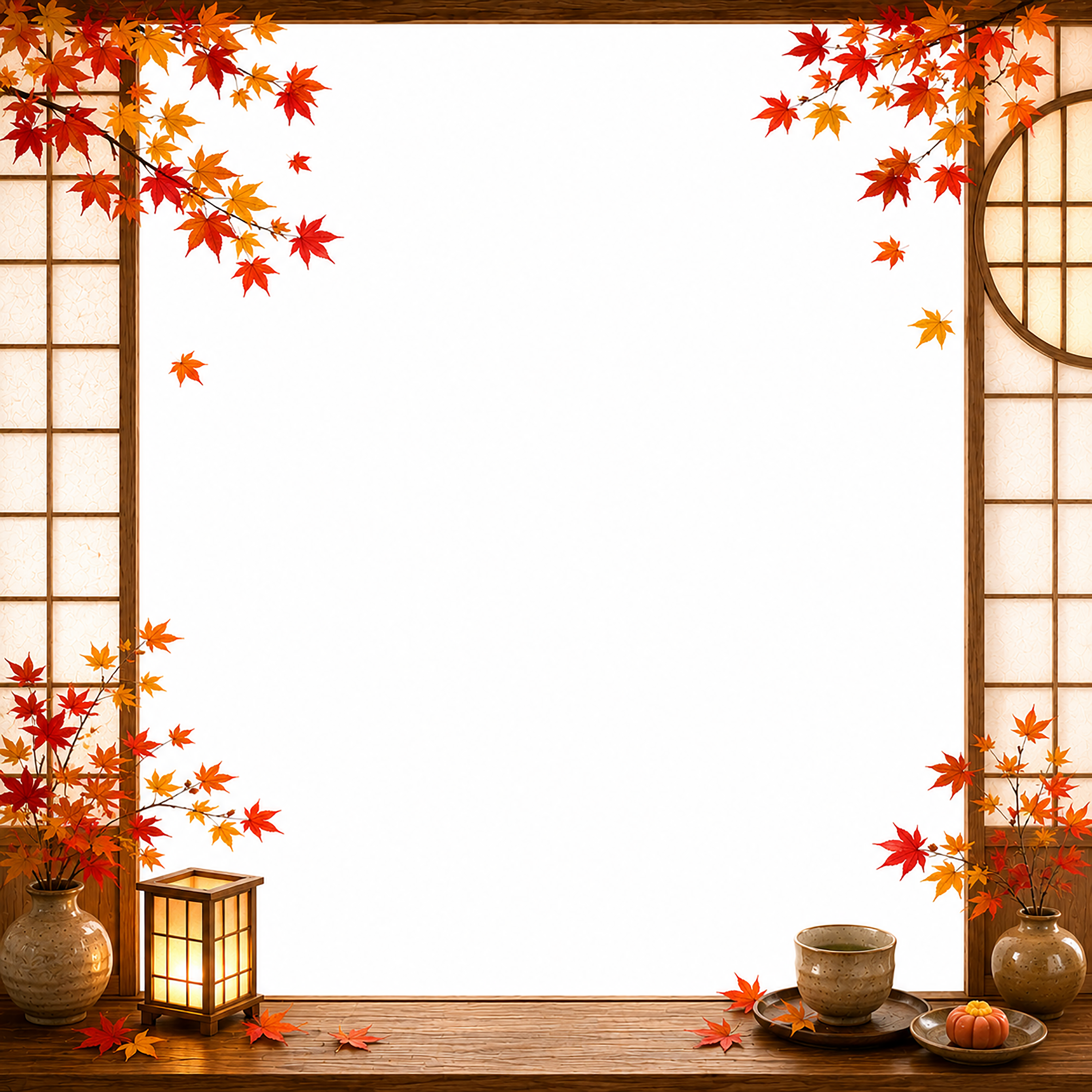 紅葉が見える和カフェフレーム｜無料・おしゃれな和風フリー素材【PNG】92563に写真・文字を入れる