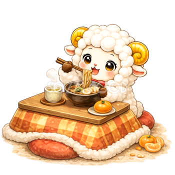 年越しそばを食べる羊の無料・フリーイラスト素材（PNG）92567