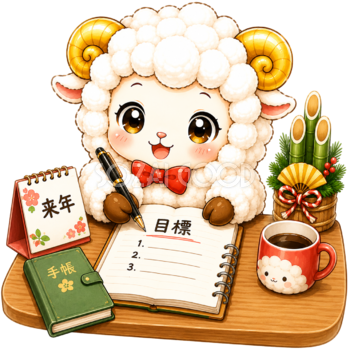 来年の目標を書く羊の無料・フリーイラスト素材（PNG）92570