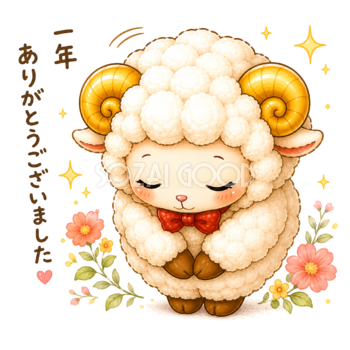 一年ありがとうのお辞儀をする羊の無料・フリーイラスト素材（PNG）92574