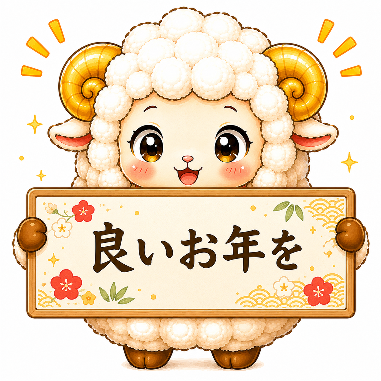 良いお年をボードを持つ羊の無料・フリーイラスト素材（PNG）92575に写真・文字を入れる