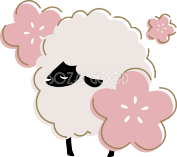 梅の花と横を向いて目を閉じた黒い羊 かわいい 2027 未年イラスト 無料 フリー92614