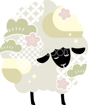 和柄のうつむき加減の黒い羊 かわいい 2027 未年イラスト 無料 フリー92622
