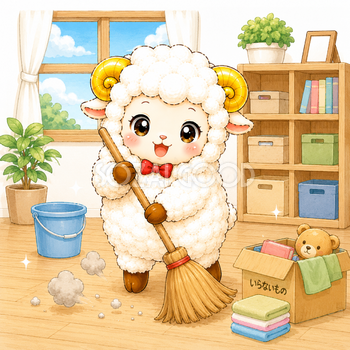 大掃除をする羊・未年のイラスト【無料・商用フリー】92638