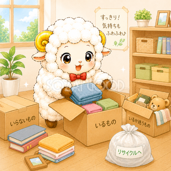 荷物を整理する羊・未年のイラスト【無料・商用フリー】92640