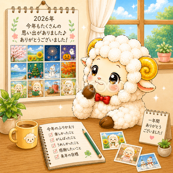 今年を振り返る羊・未年のイラスト【無料・商用フリー】92641