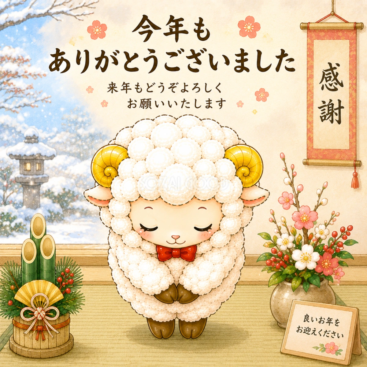 お辞儀して感謝を伝える羊・未年のイラスト【無料・商用フリー】92646