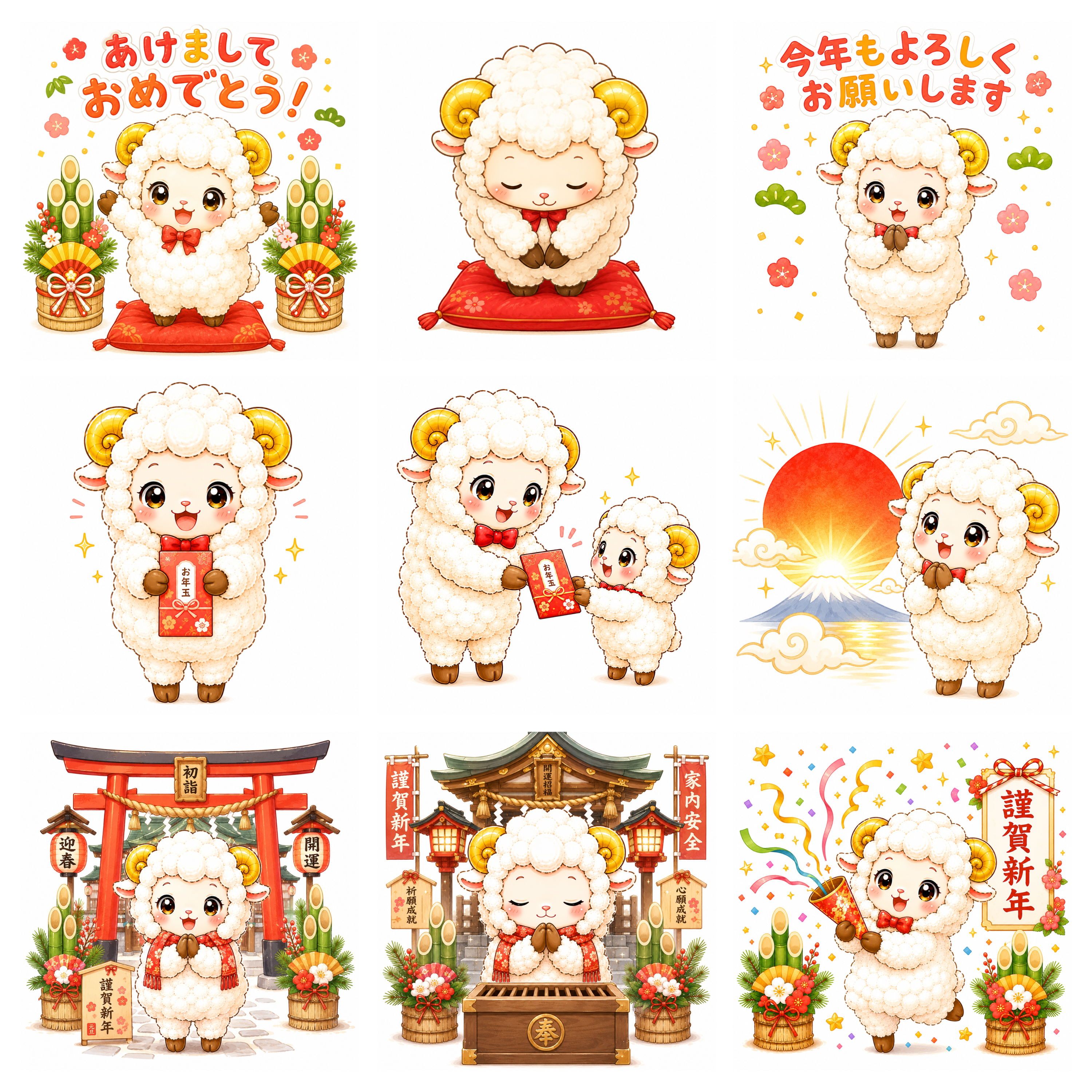 未年・お正月の羊イラスト（9種類）｜新年・年賀状・初詣【無料PNG素材】92668に写真・文字を入れる