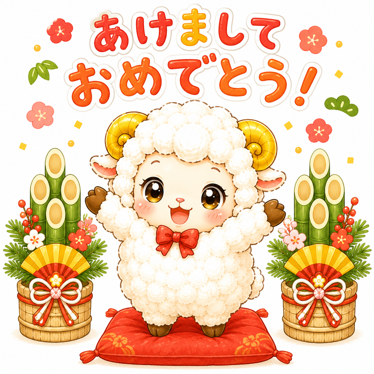 未年・あけましておめでとう羊イラスト【無料PNG素材】92669に写真・文字を入れる