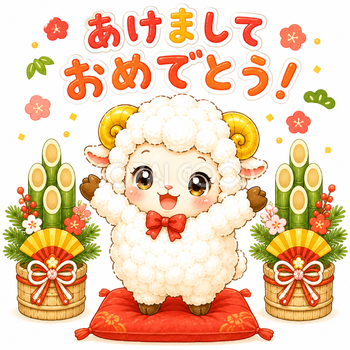 未年・あけましておめでとう羊イラスト【無料PNG素材】92669