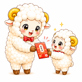 未年・お年玉をもらう羊イラスト【無料PNG素材】92673