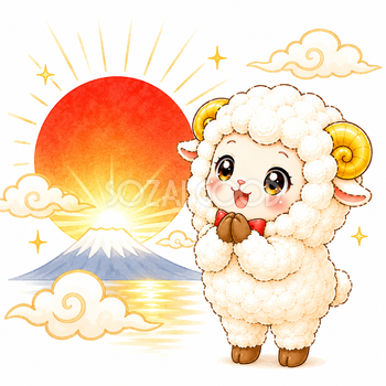 未年・初日の出を見る羊イラスト【無料PNG素材】92674