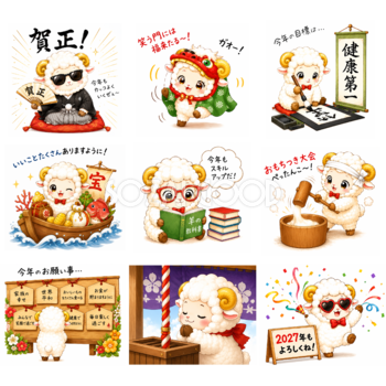 未年・羊年のお正月イラストセット【無料・商用フリー】年賀状・新年素材92702