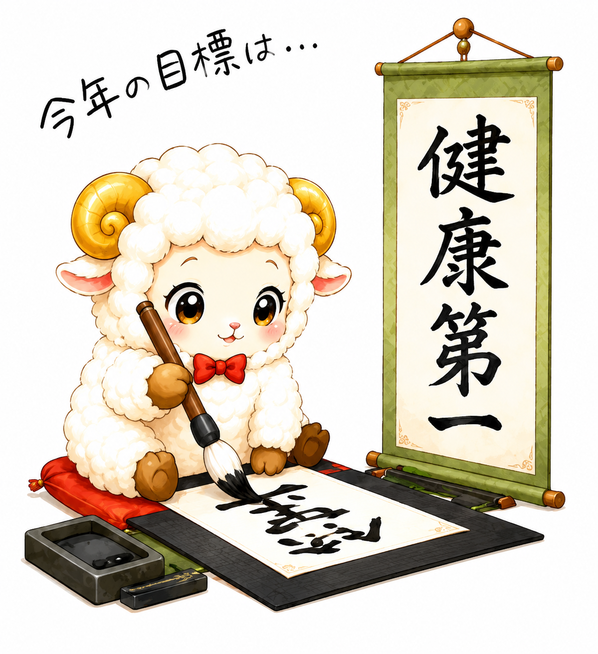 未年・羊年の書き初めイラスト【無料・商用フリー】92705に写真・文字を入れる