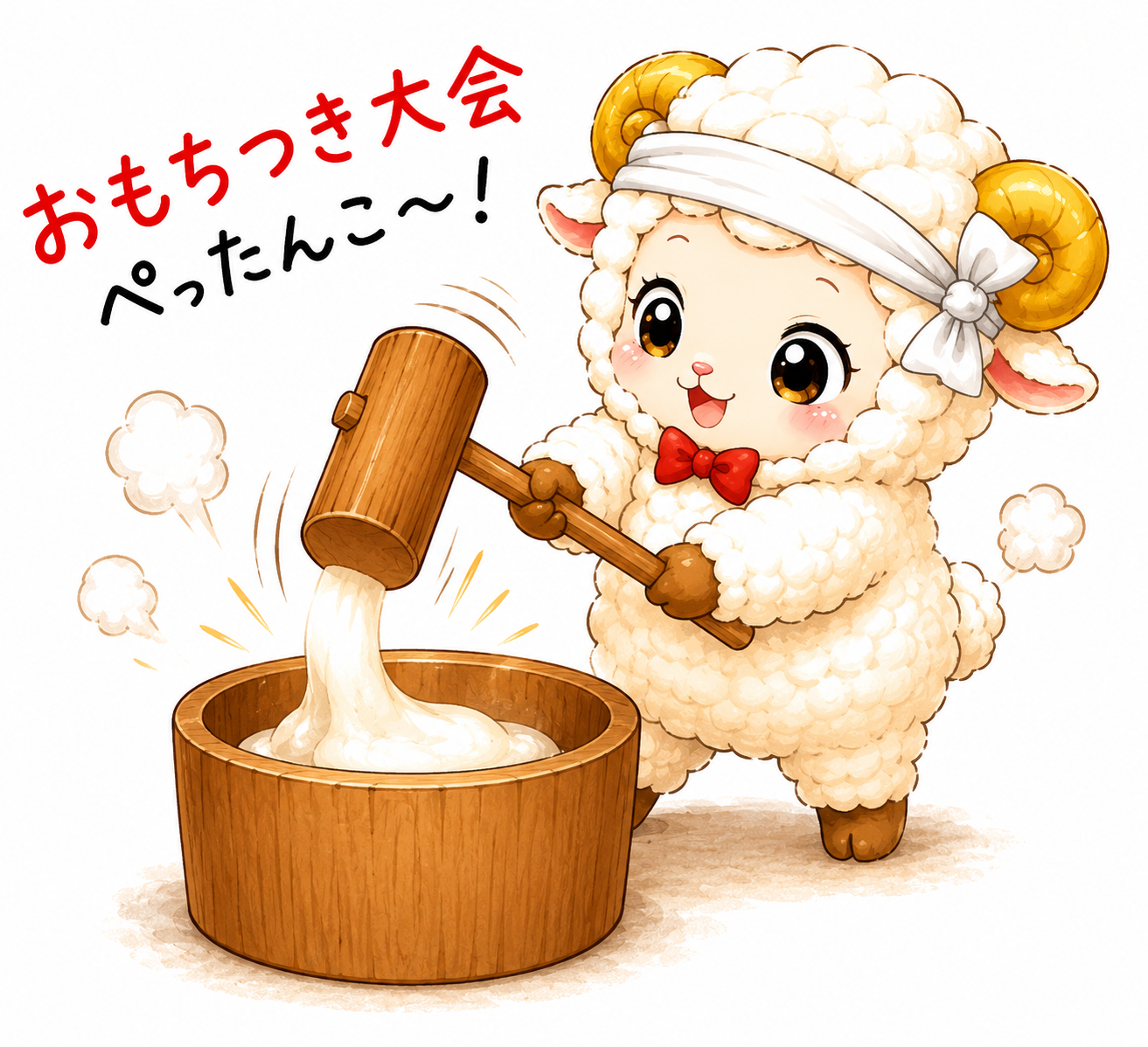 未年・羊年のおもちつきイラスト【無料・商用フリー】92708に写真・文字を入れる