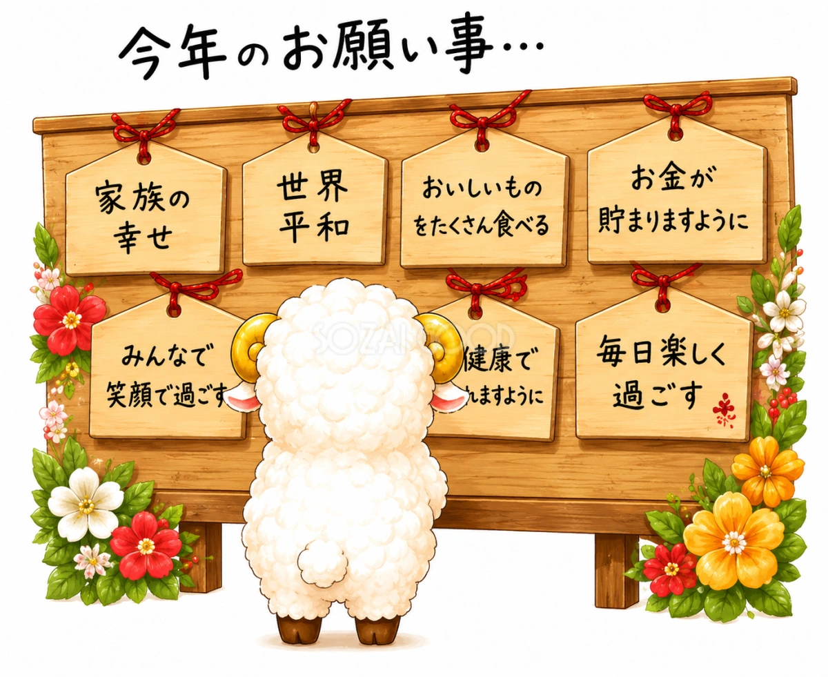 未年・羊年の絵馬イラスト【無料・商用フリー】92709
