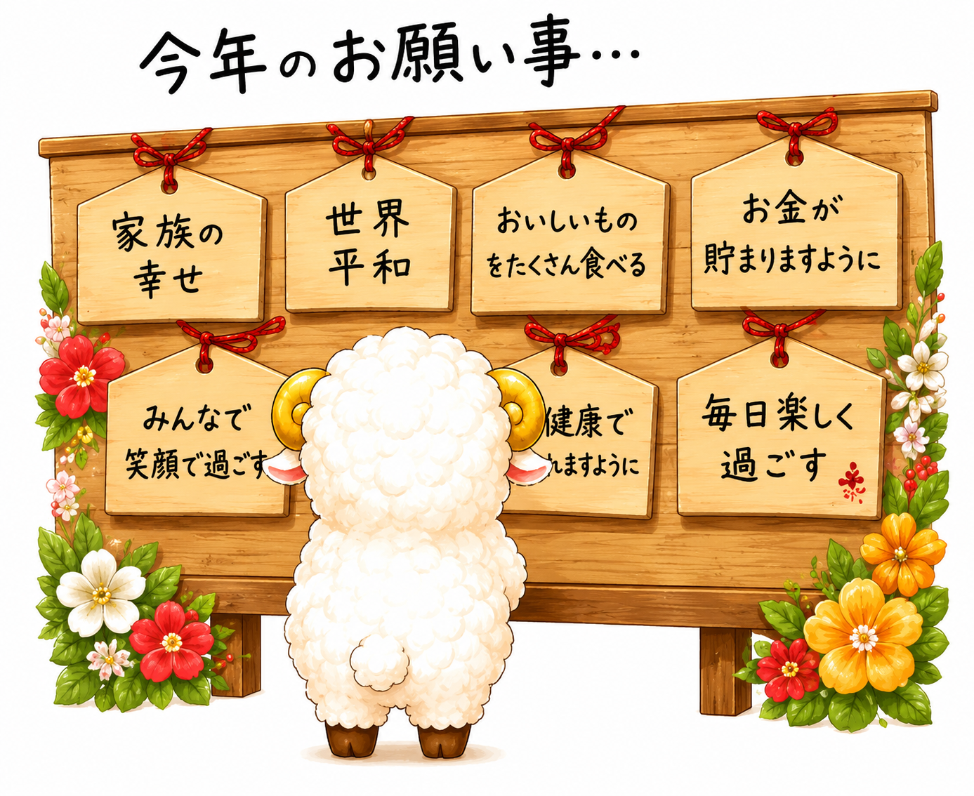 未年・羊年の絵馬イラスト【無料・商用フリー】92709に写真・文字を入れる