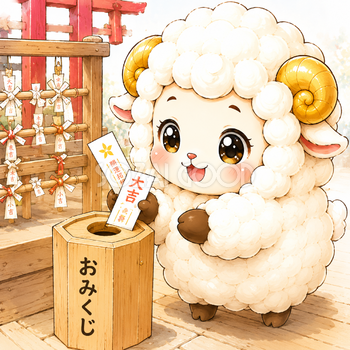おみくじを引く羊・羊年・未年フリーイラスト【無料PNG】92738