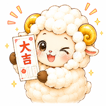 大吉で喜ぶ羊・羊年・未年フリーイラスト【無料PNG】92739