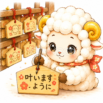 絵馬を書く羊・羊年・未年フリーイラスト【無料PNG】92740