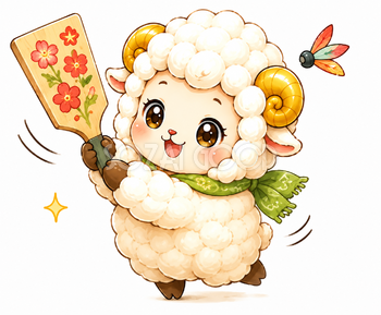 羽子板で遊ぶ羊・羊年・未年フリーイラスト【無料PNG】92743