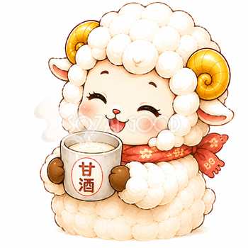 甘酒を飲む羊・羊年・未年フリーイラスト【無料PNG】92744