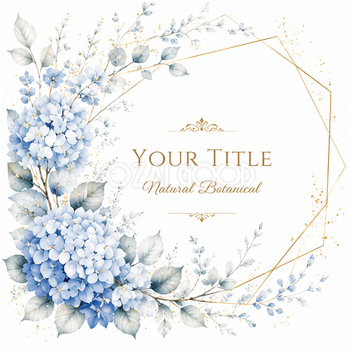 ブルー紫陽花のラグジュアリーボタニカルデザインテンプレート【無料・フリーPNG】招待状素材92794