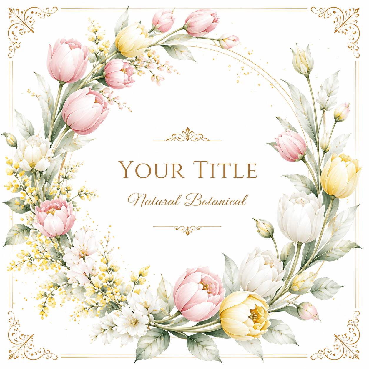 チューリップのラグジュアリーボタニカルデザインテンプレート【無料・フリーPNG】招待状素材92800に写真・文字を入れる