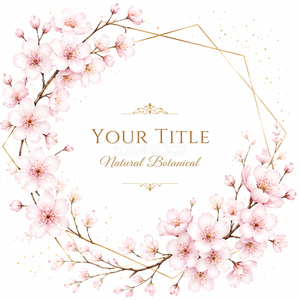 桜のラグジュアリーボタニカルデザインテンプレート【無料・フリーPNG】招待状素材92801