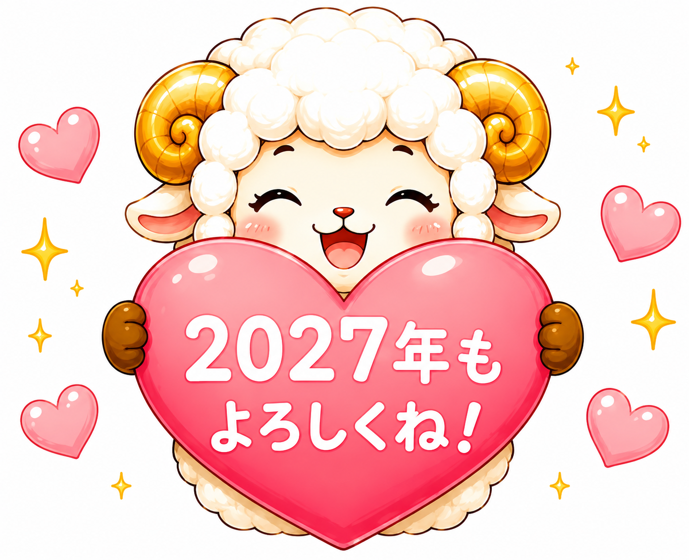 2027年もよろしくね！ハートを持つ羊年・未年フリーイラスト【無料PNG素材】92809に写真・文字を入れる