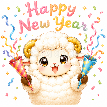 Happy New Year！クラッカーでお祝いする羊・未年のイラスト【無料・商用フリー】92856