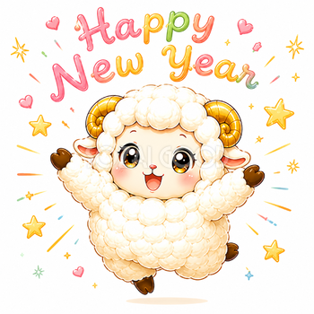 Happy New Year！両手を広げて喜ぶ羊・未年のイラスト【無料・商用フリー】92857