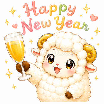 Happy New Year！乾杯する羊・未年のイラスト【無料・商用フリー】92859