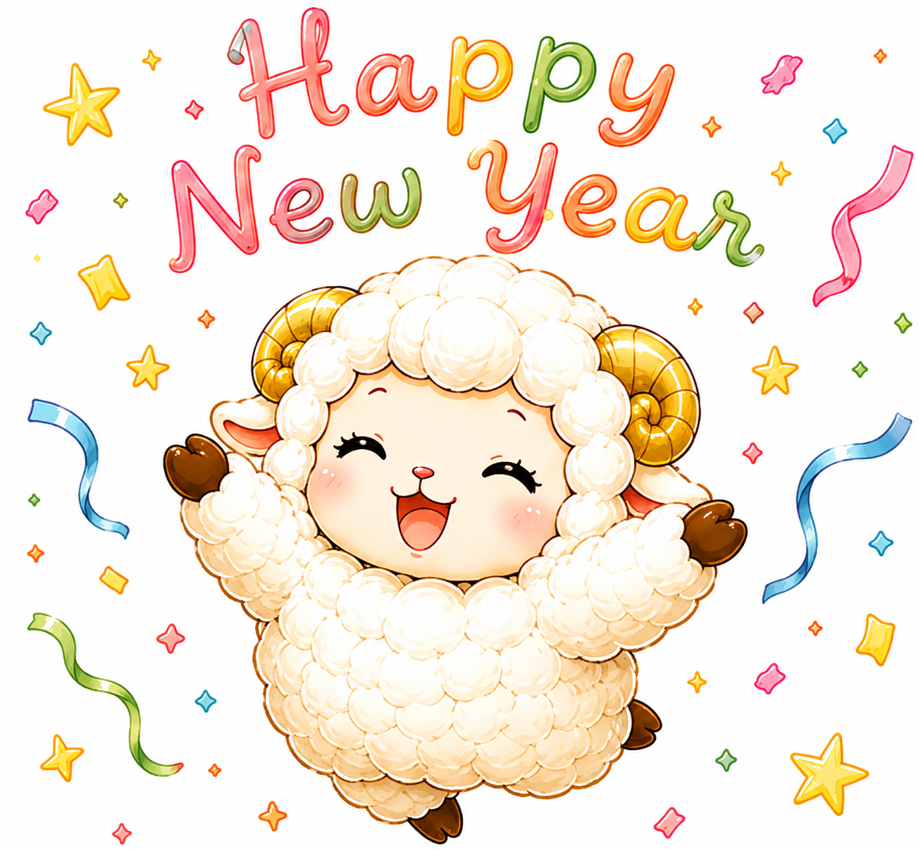 Happy New Year！紙吹雪でお祝いする羊・未年のイラスト【無料・商用フリー】92861に写真・文字を入れる
