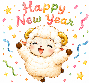 Happy New Year！紙吹雪でお祝いする羊・未年のイラスト【無料・商用フリー】92861