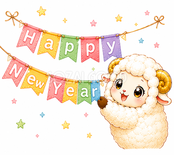 Happy New Year！ガーランドと羊・未年のイラスト【無料・商用フリー】92862