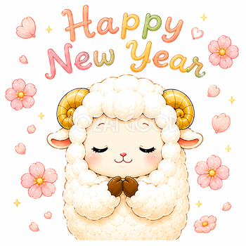 Happy New Year！梅の花と羊・未年のイラスト【無料・商用フリー】92863
