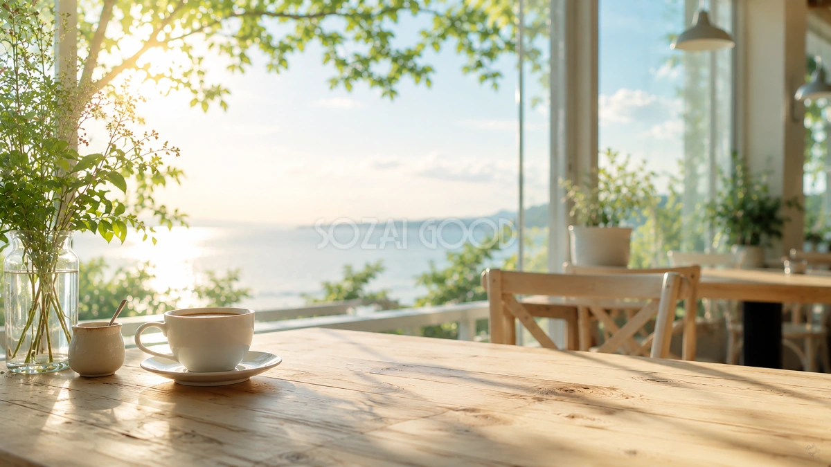 朝のカフェテーブル背景イラスト|爽やかな朝時間の無料背景素材【高画質】92891