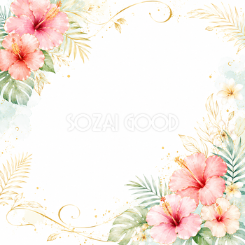 ハイビスカスの夏フレーム｜南国風の無料デザイン素材【高画質PNG】92903