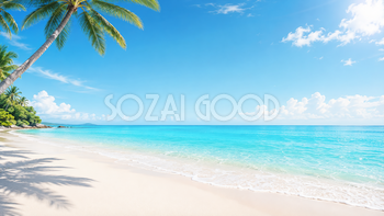 白い砂浜と青い海の夏背景イラスト｜南国リゾート風の無料PNG92913