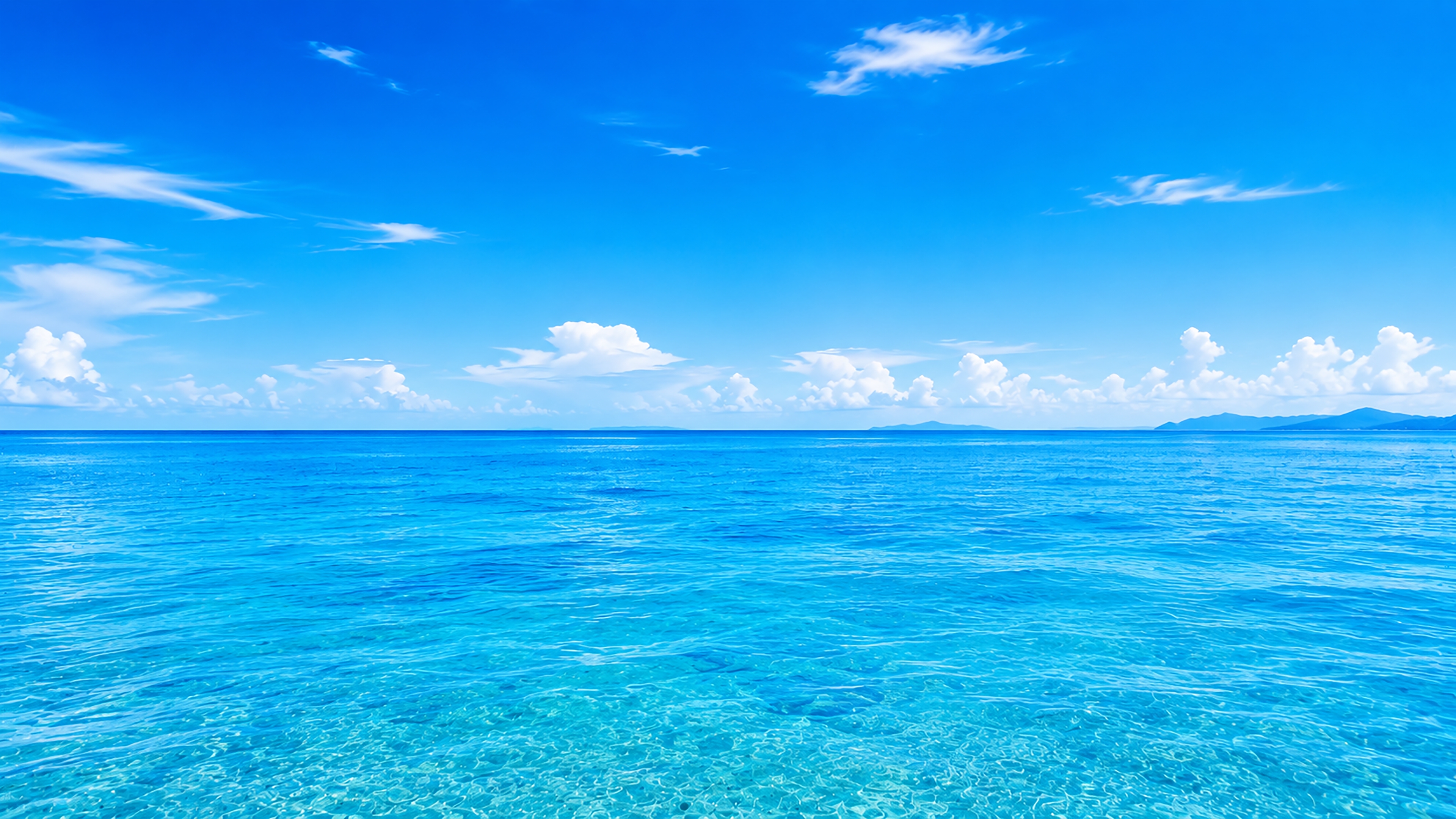 マリンブルーの海背景イラスト｜青い海と空の無料PNG92922に写真・文字を入れる
