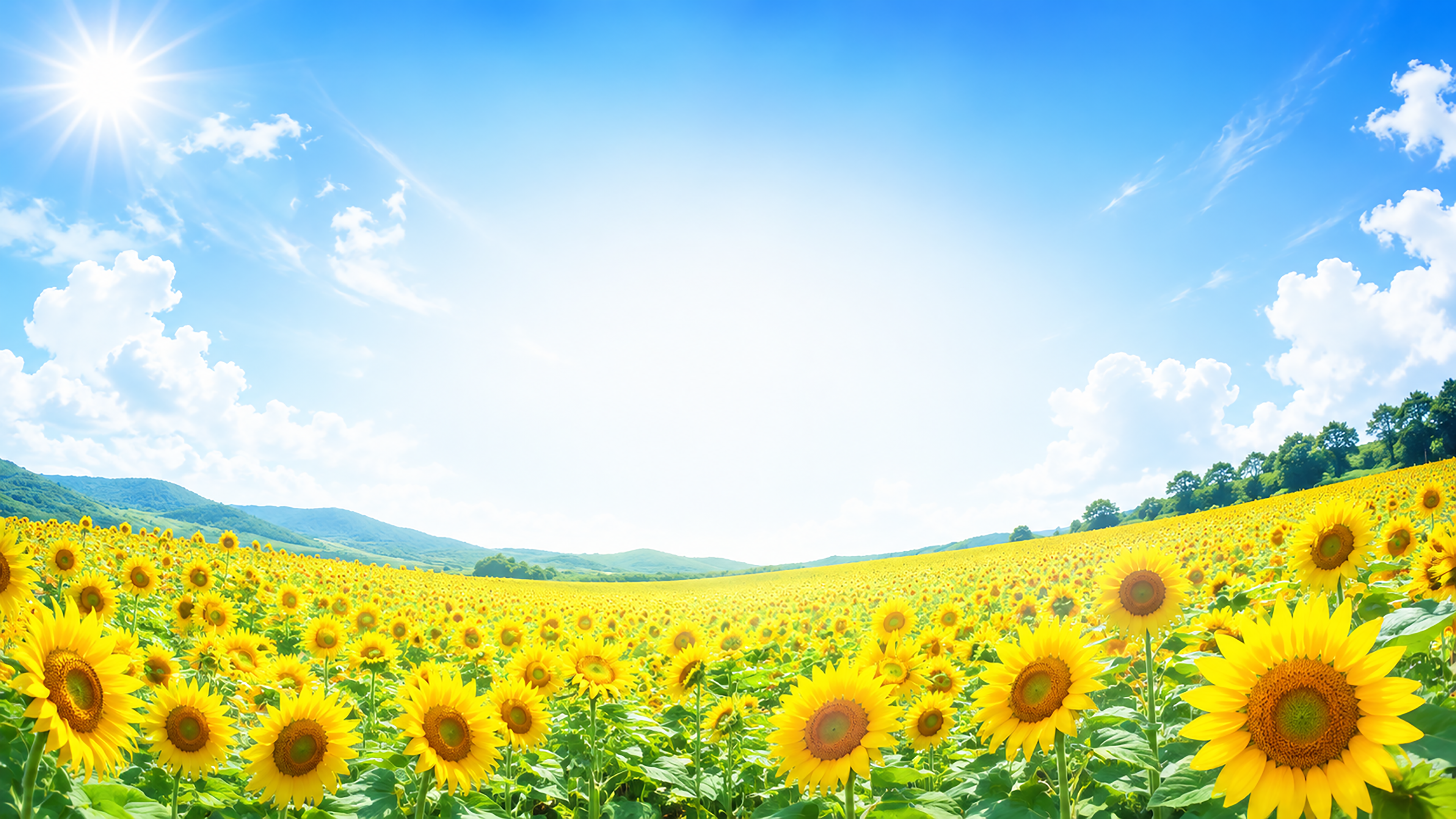 ひまわり畑の夏背景イラスト｜青空が広がる無料背景素材【高画質PNG】92926に写真・文字を入れる