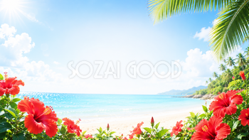ハイビスカスの夏背景イラスト｜南国風の無料背景素材【高画質PNG】92928