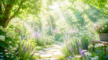 夏の花と木漏れ日背景イラスト｜癒やしの無料背景素材【高画質PNG】92937