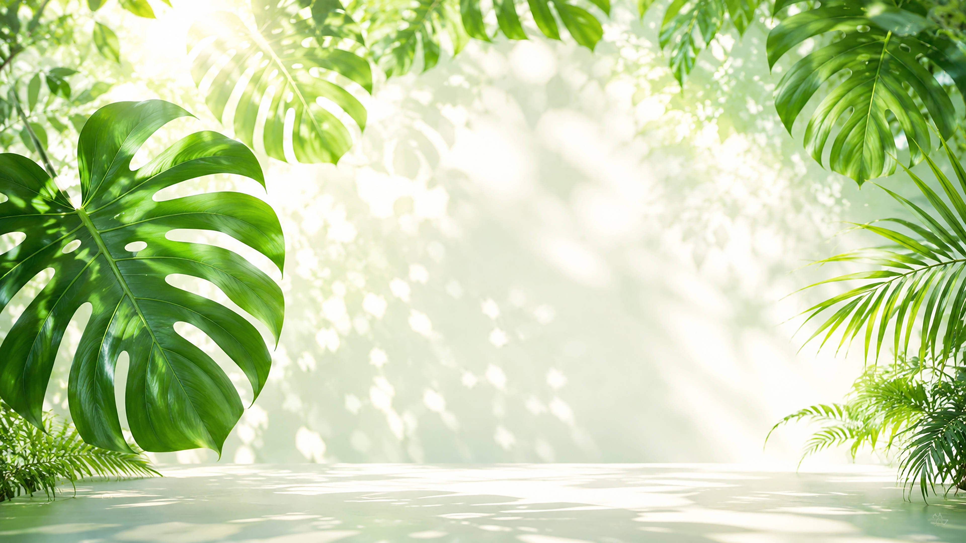 モンステラと木漏れ日の夏背景・フレームイラスト｜癒やしの無料背景素材【高画質PNG】92939に写真・文字を入れる