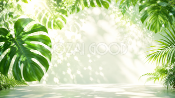 モンステラと木漏れ日の夏背景イラスト｜癒やしの無料背景素材【高画質PNG】92939