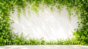 グリーンウォール背景イラスト｜植物に囲まれた無料背景素材【高画質PNG】92949