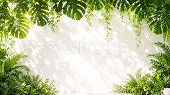 モンステラの木陰背景・フレームイラスト｜夏の無料ボタニカル素材【高画質PNG】92955