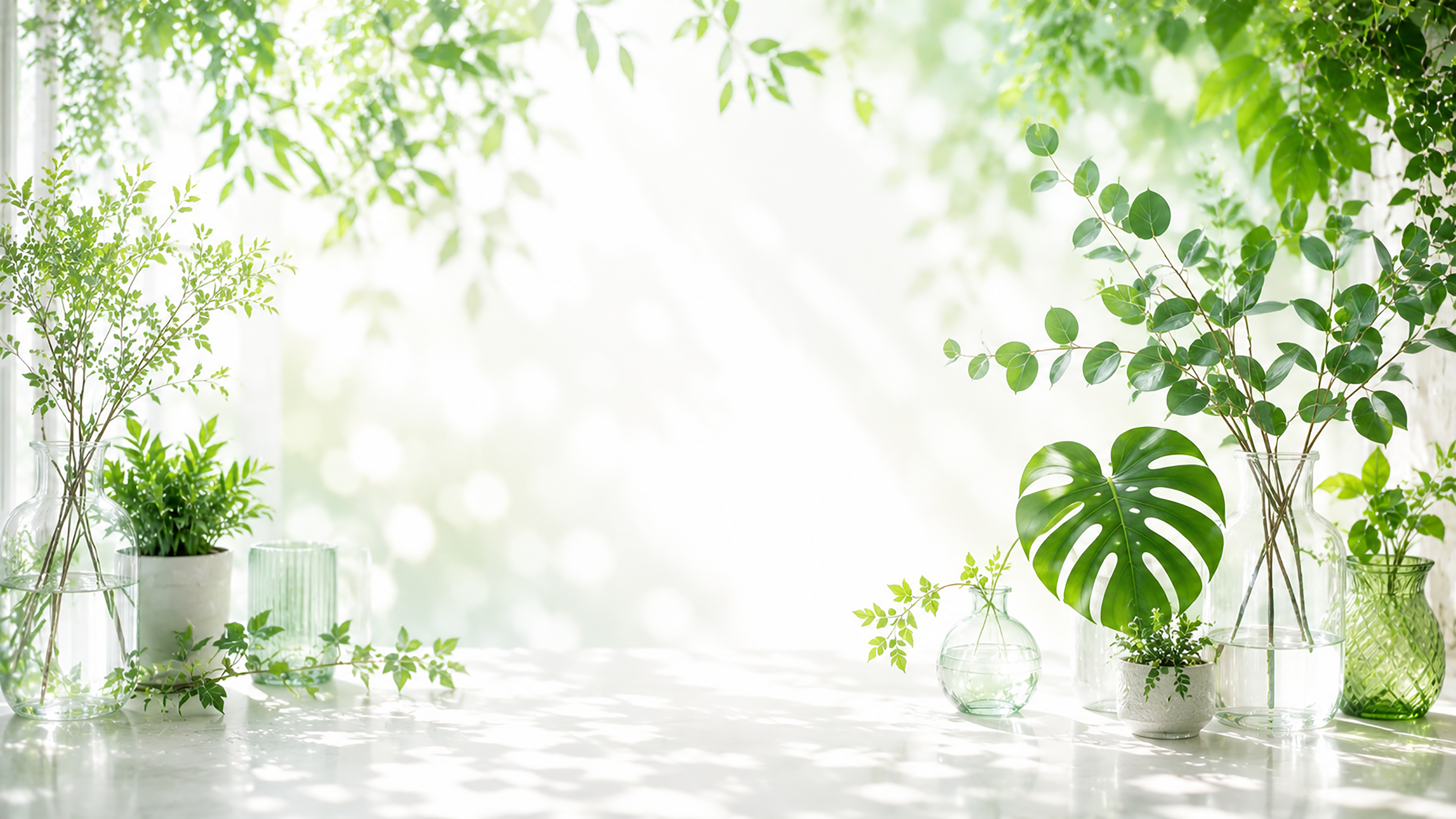 ガラスと植物背景・フレームイラスト｜ナチュラルな無料ボタニカル素材【高画質PNG】92960に写真・文字を入れる